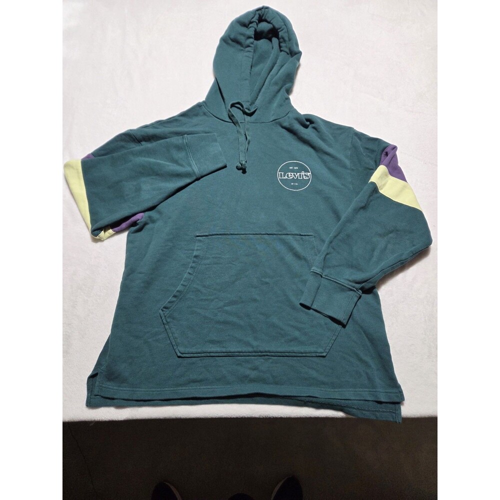 Vtg Levis Hoodie Mens Small Relaxed Green Drawstring Pockets Soft Long Sleeve